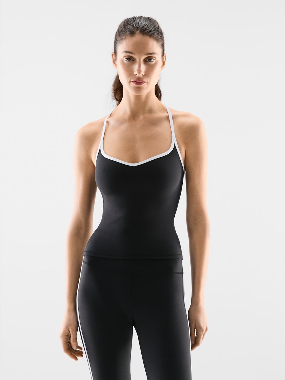Aritzia Black Tank Top & Leggings Set Bundle with White Contrast Trim